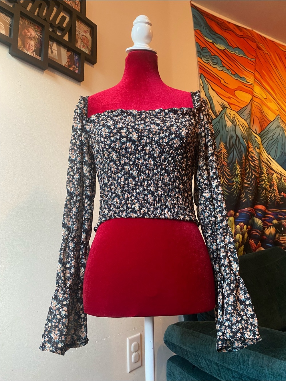 wild fable Black Floral Smocked Square-Neck Blouse